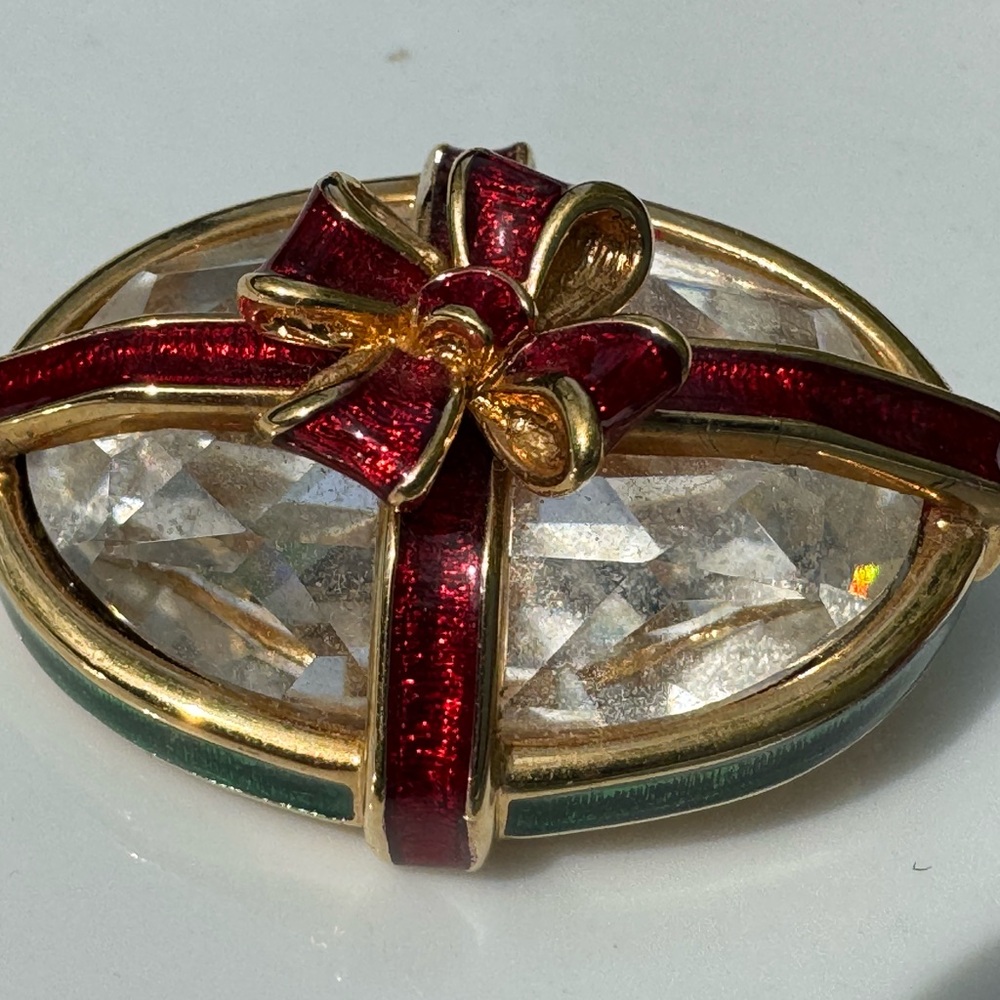 Festive Red and Gold Crystal Brooch